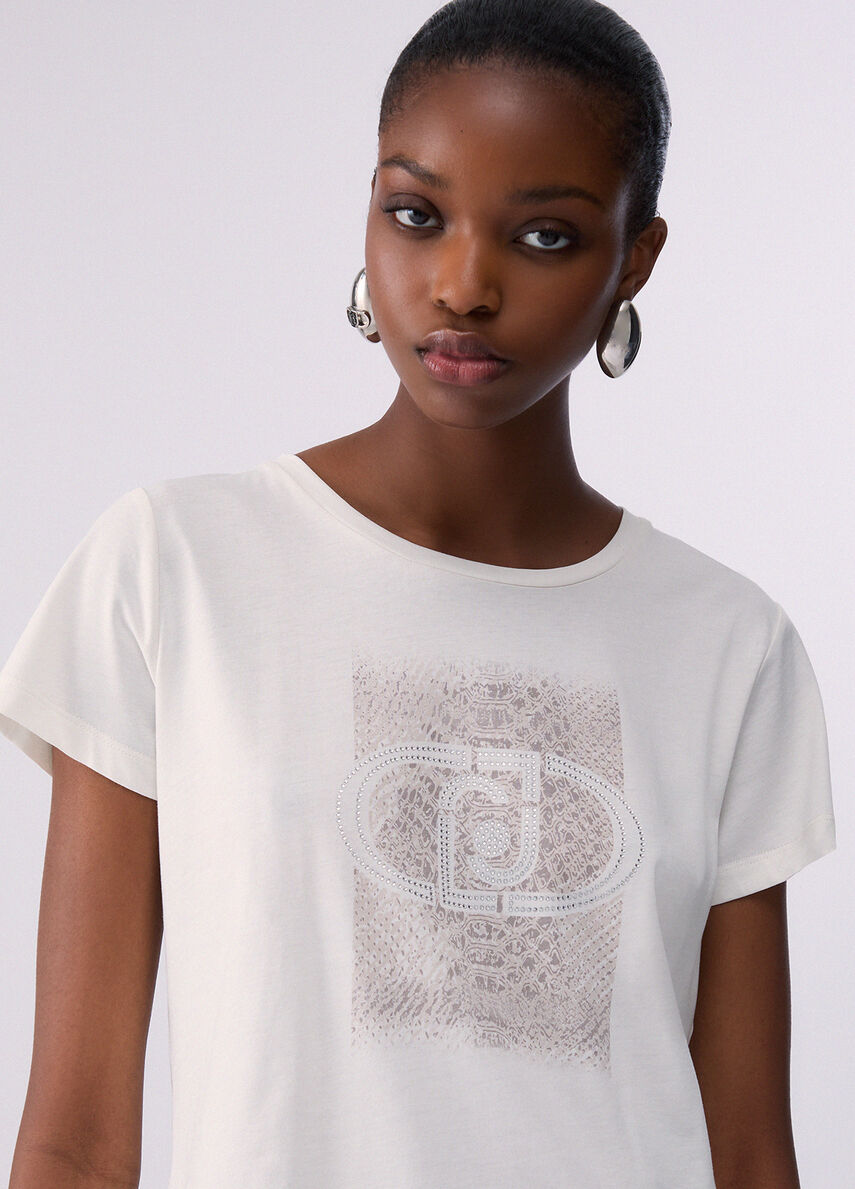 トップス Jent Louis l Logo T-Shirt T-shirt with logo colour white/crocodile print | Liu Jo