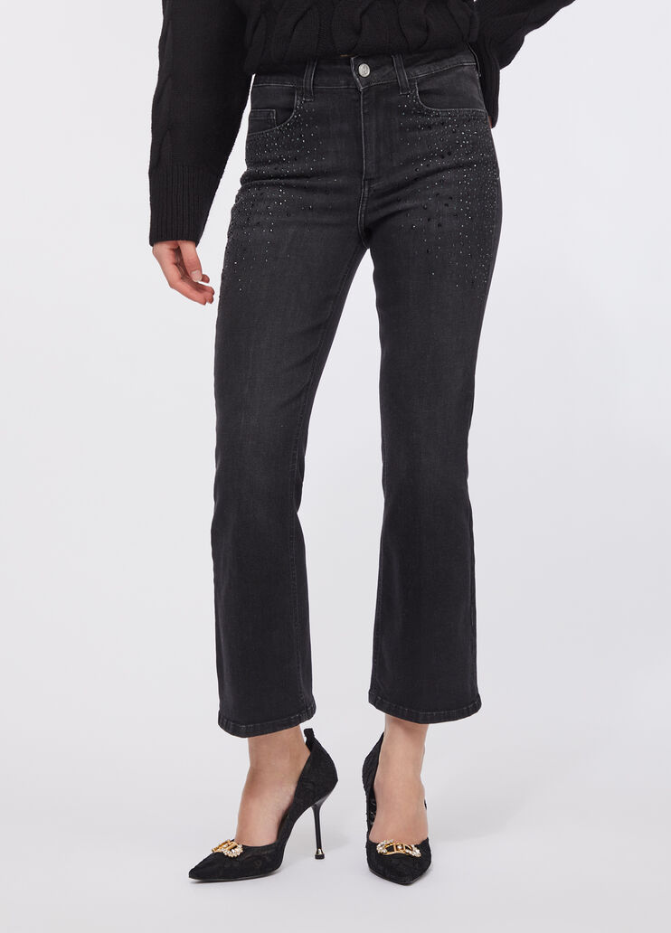 Cropped flared jeans with gemstones black denim Liu Jo - medium