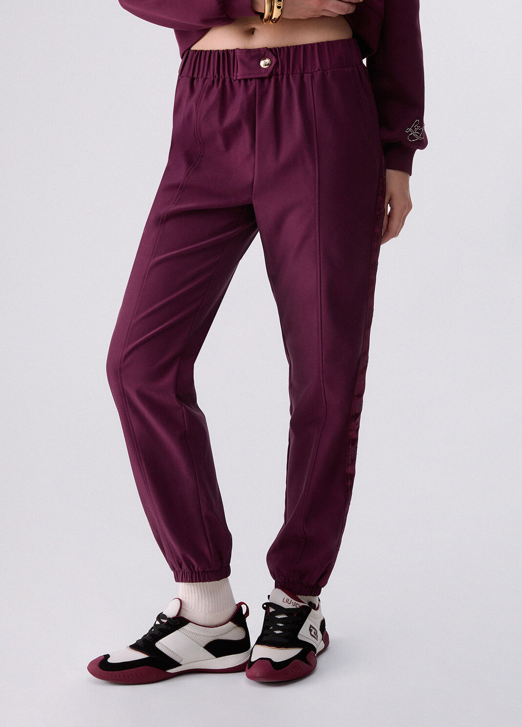 Jogging pants with logo tape aubergine Liu Jo - large image number 0