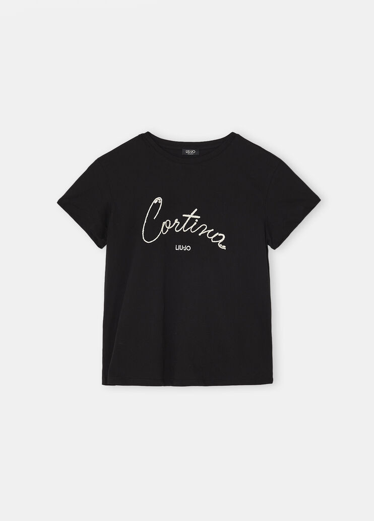 T-shirt con scritta ricamata nero Liu Jo - large image number 6