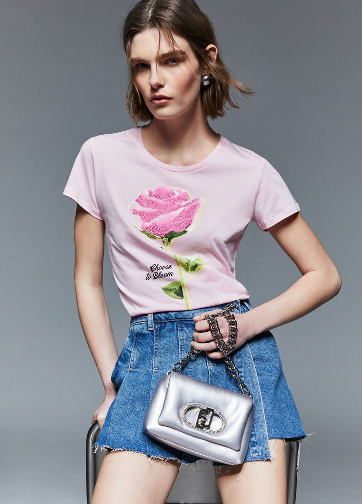 T-shirt with print and appliqu&eacute;s pink Liu Jo - medium