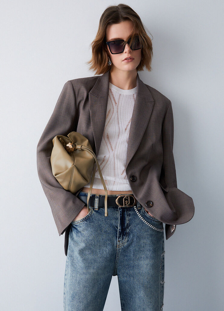 Oversized m&eacute;lange fabric blazer brown Liu Jo - medium