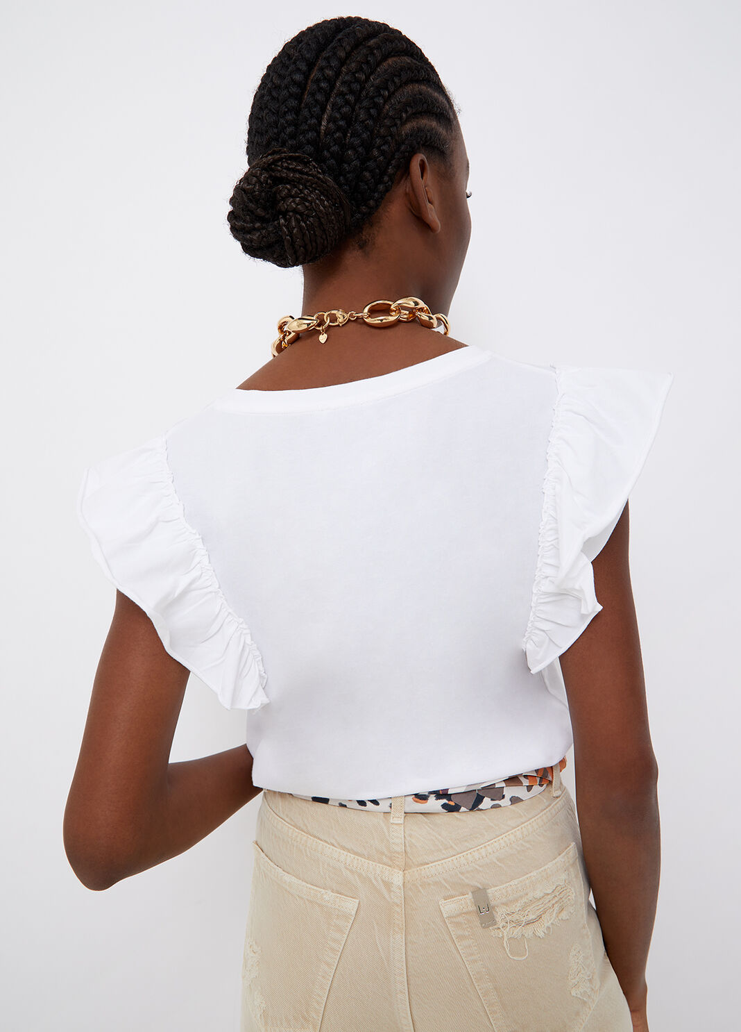 Eco-friendly t-shirt with ruffles white/animal-print Liu Jo - large image number 1