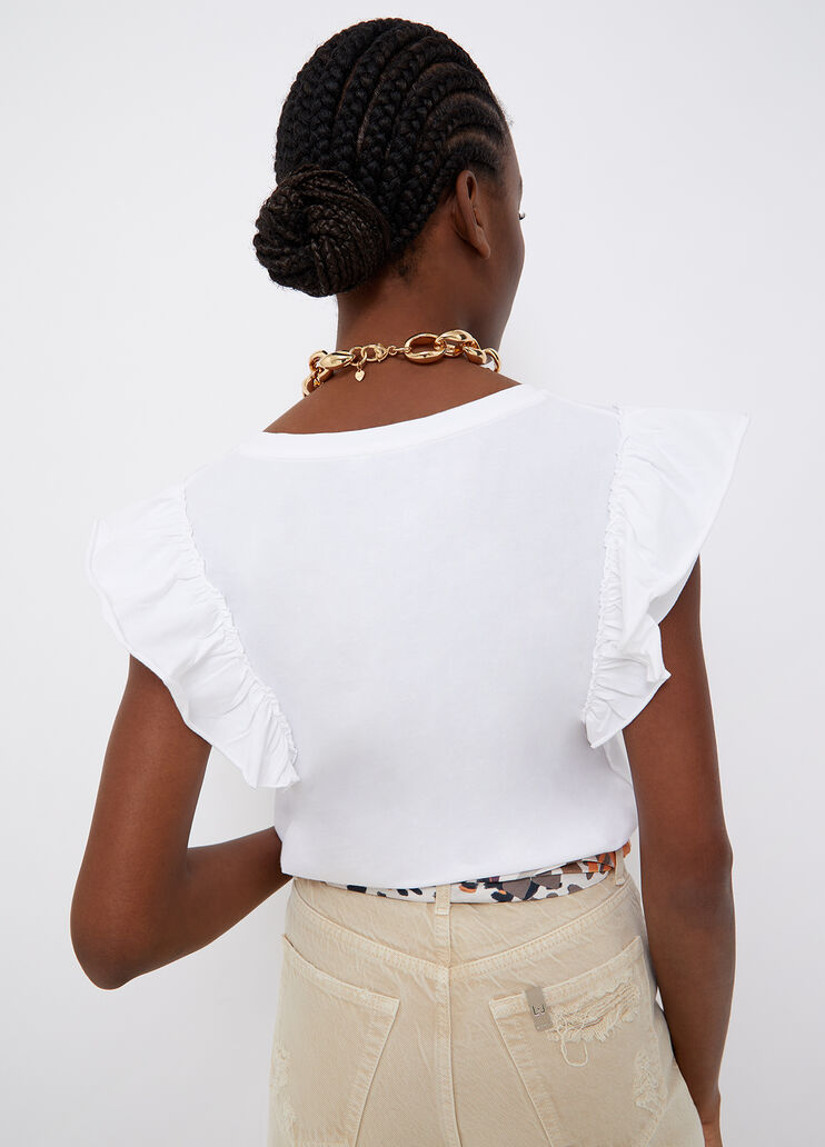 Camiseta ecosostenible con volantes blanco/estampado animal Liu Jo - large image number 1 Camiseta ecosostenible con volantes blanco/estampado animal Liu Jo - large image number 1