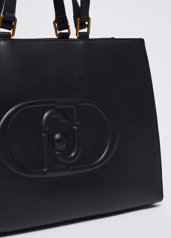 Shopping tote with monogram logo colour black | Liu Jo