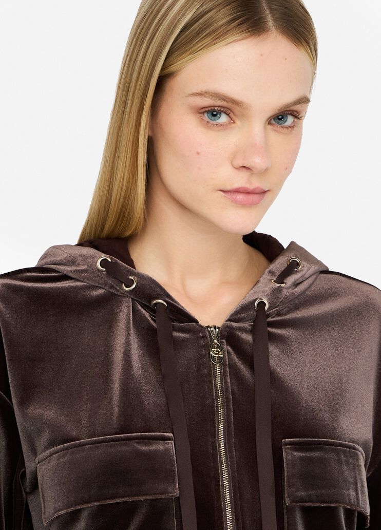 Sweat-shirt en chenille avec capuche chocolat Liu Jo - large image number 2