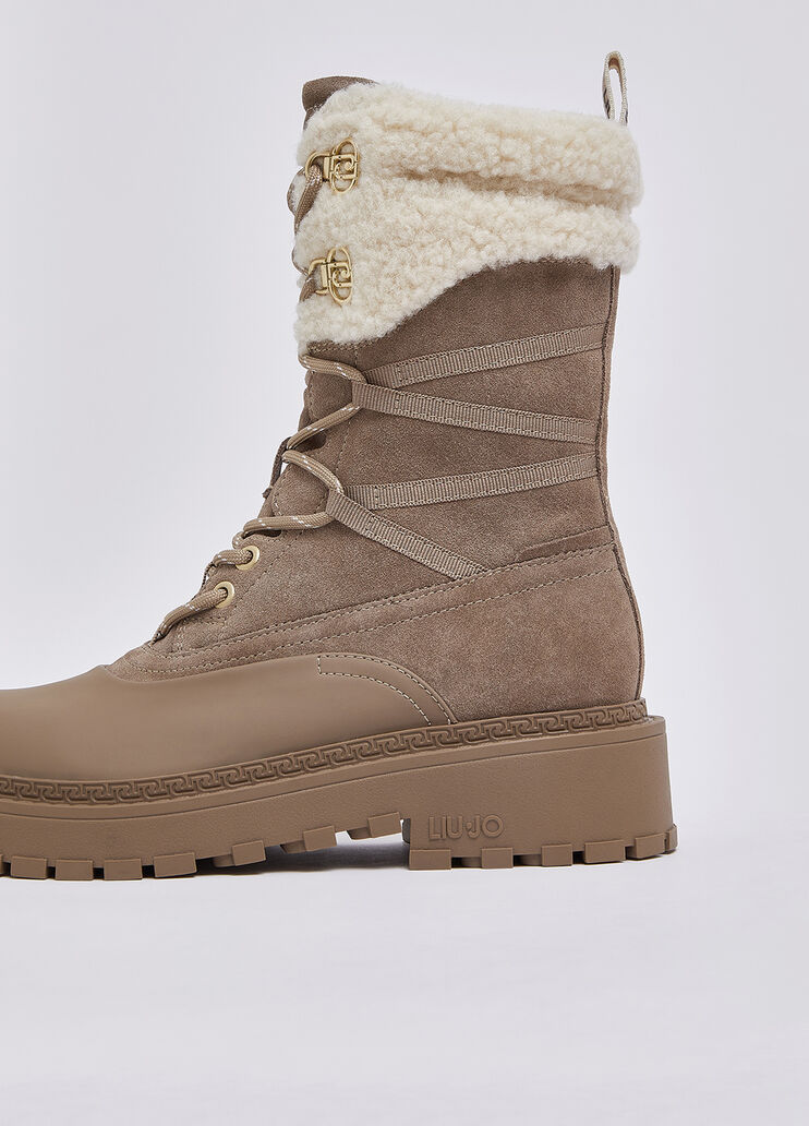 Schn&uuml;rboots aus Veloursleder mit Detail teddy Havanna Liu Jo - medium