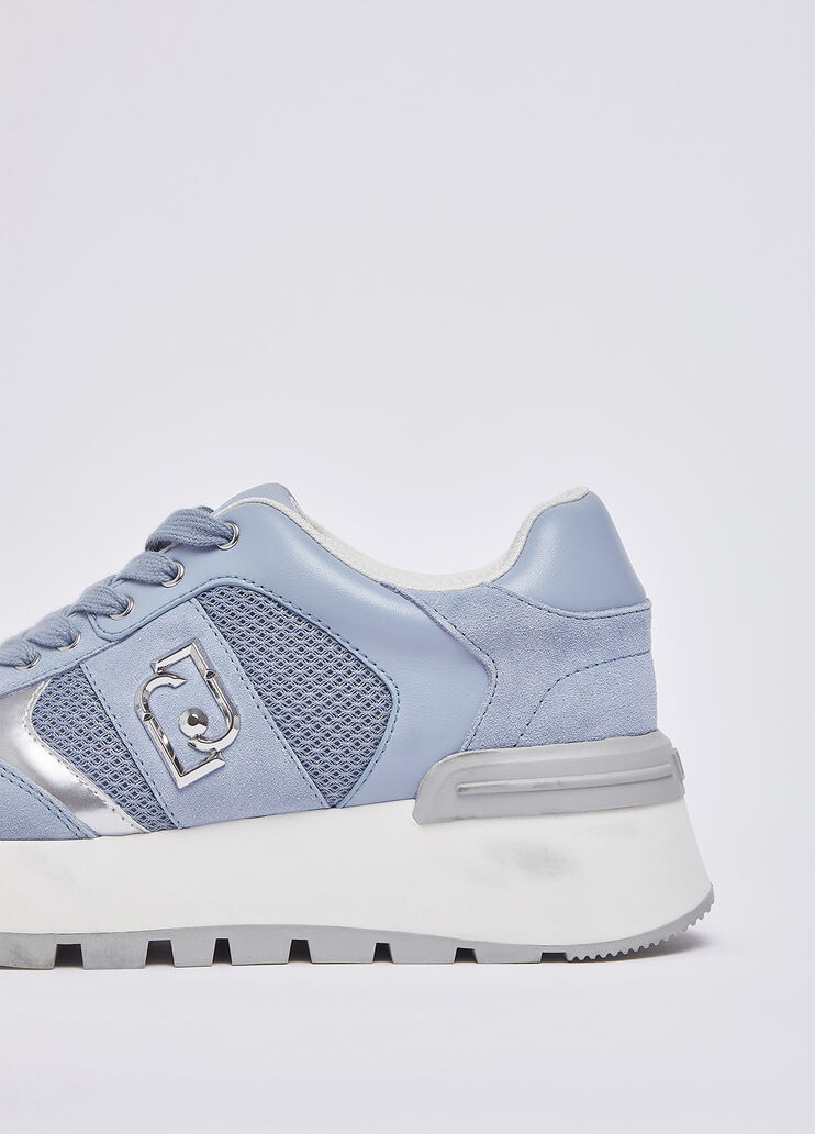 Plateau-Sneaker aus Veloursleder und Mesh Azurblau Liu Jo - medium