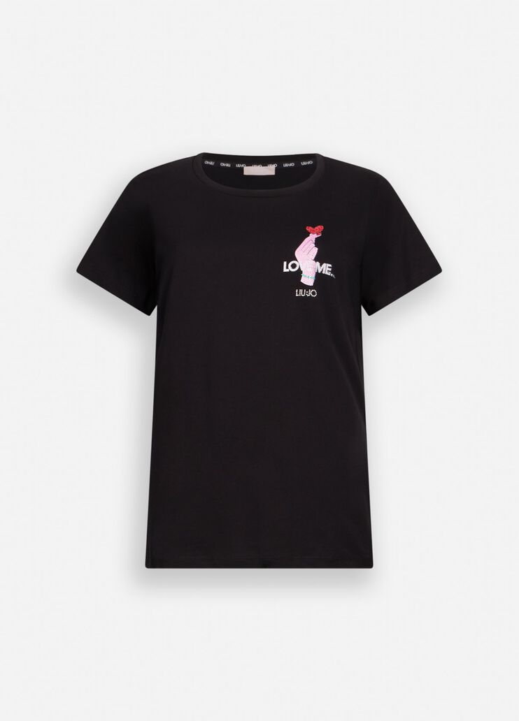 Cotton T-shirt black Liu Jo - large image number 6 Cotton T-shirt black Liu Jo - large image number 6