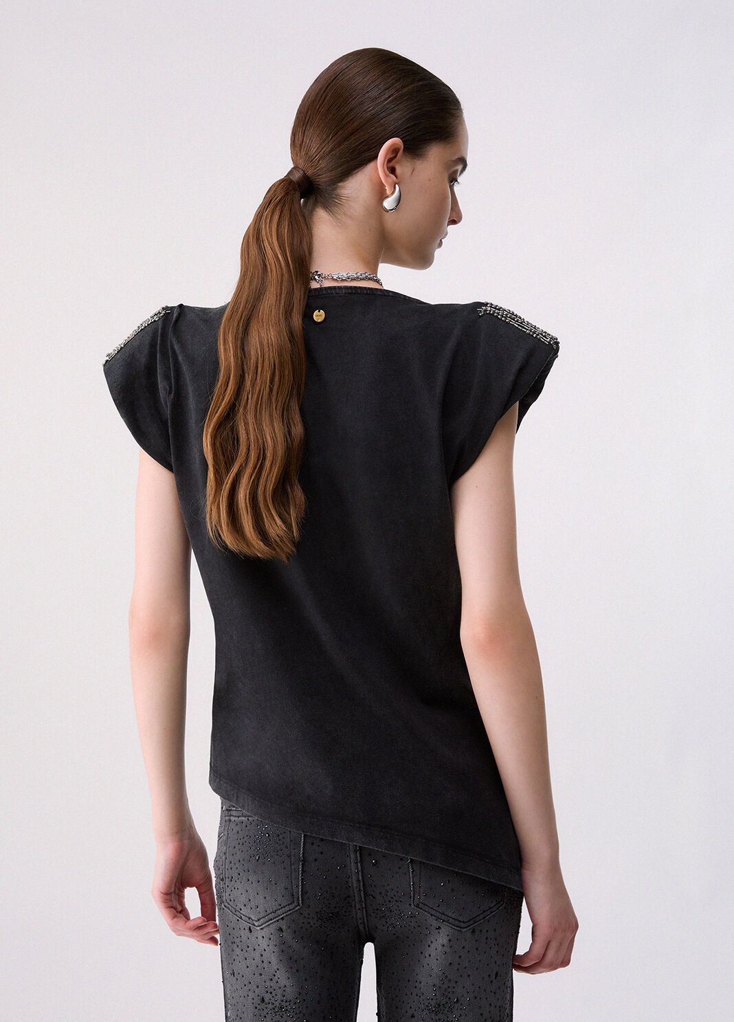 Embroidered Jersey Top grey Liu Jo - large image number 1