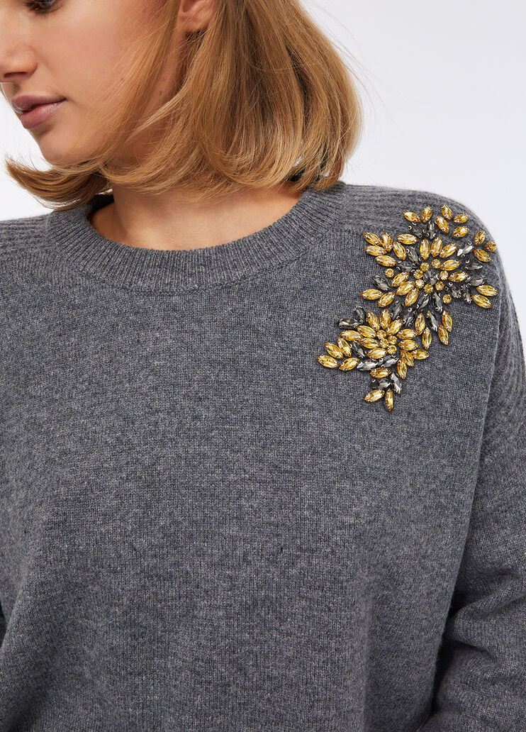 Pull 100 % laine avec broderie bijou gris Liu Jo - medium Pull 100 % laine avec broderie bijou gris Liu Jo - medium