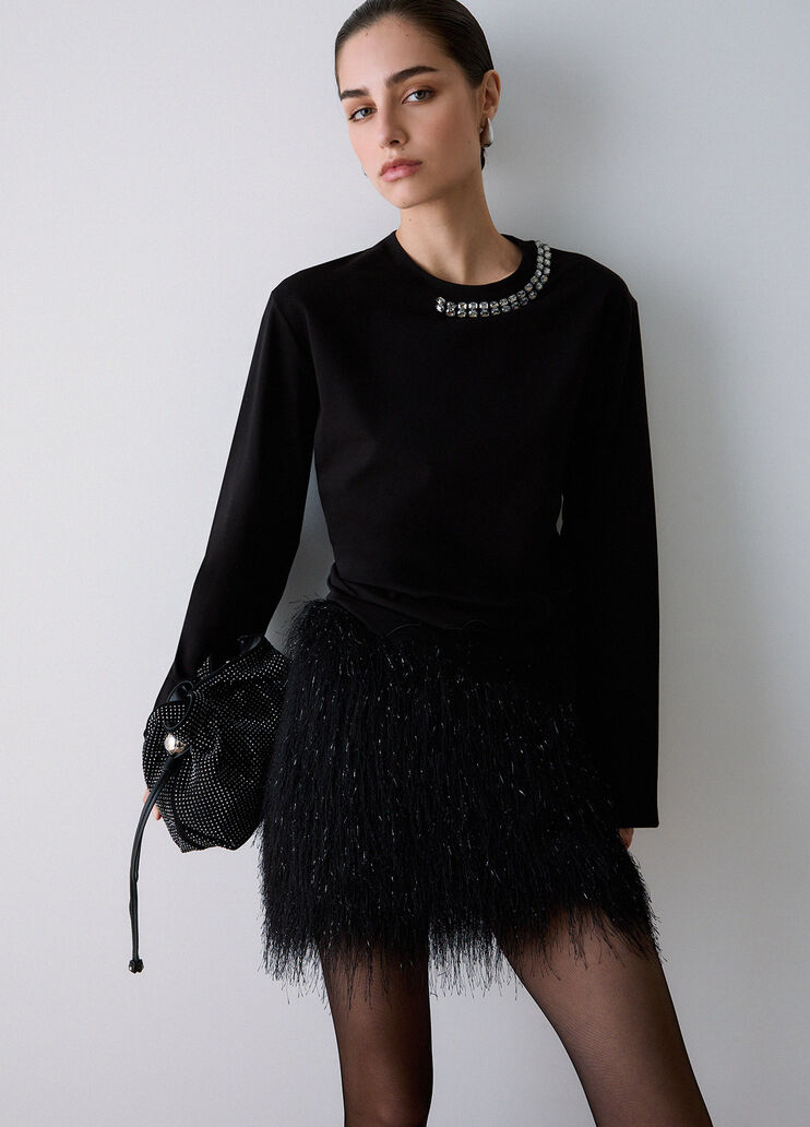 Camiseta con encaje y adornos de joyas negro Liu Jo - medium