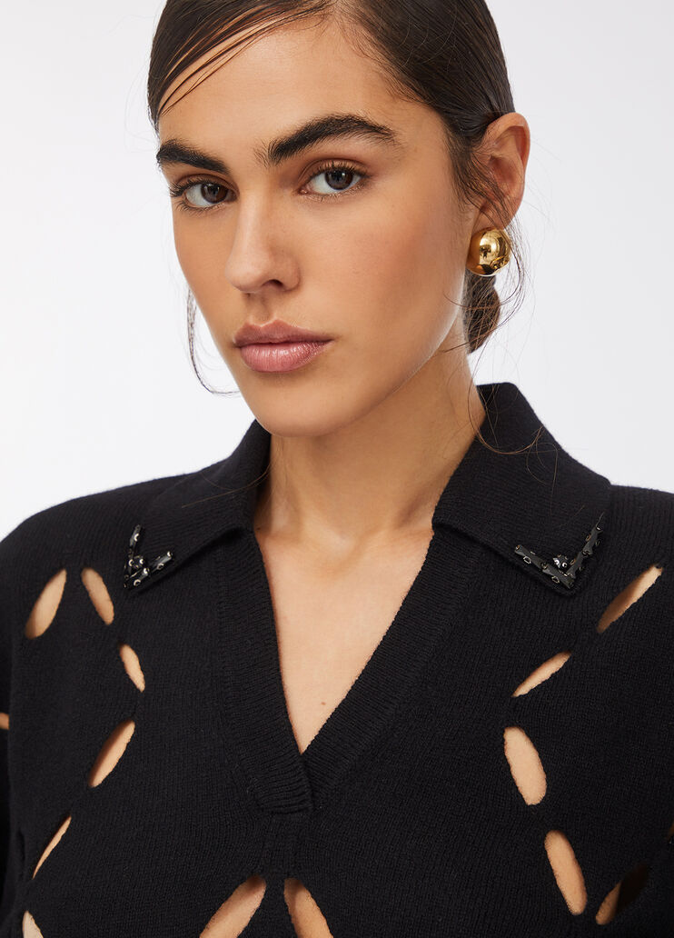 100% wool jumper with bejewelled embroidery black Liu Jo - large image number 4