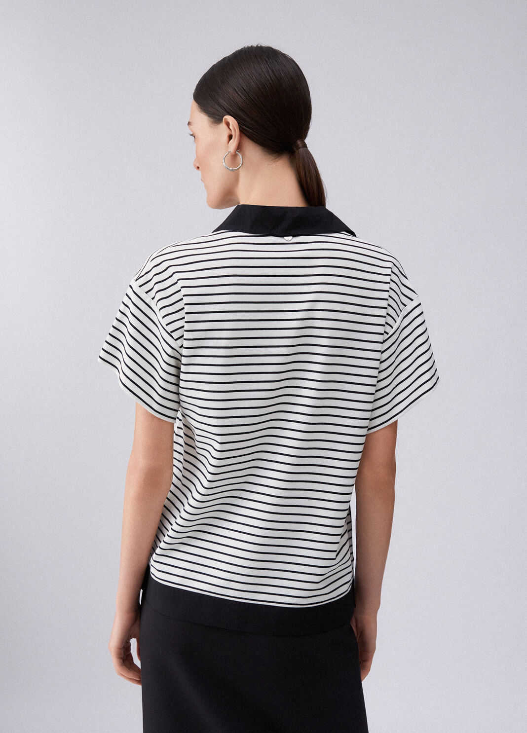 Striped T-shirt with bejewelled buttons white striped Liu Jo - large image number 1