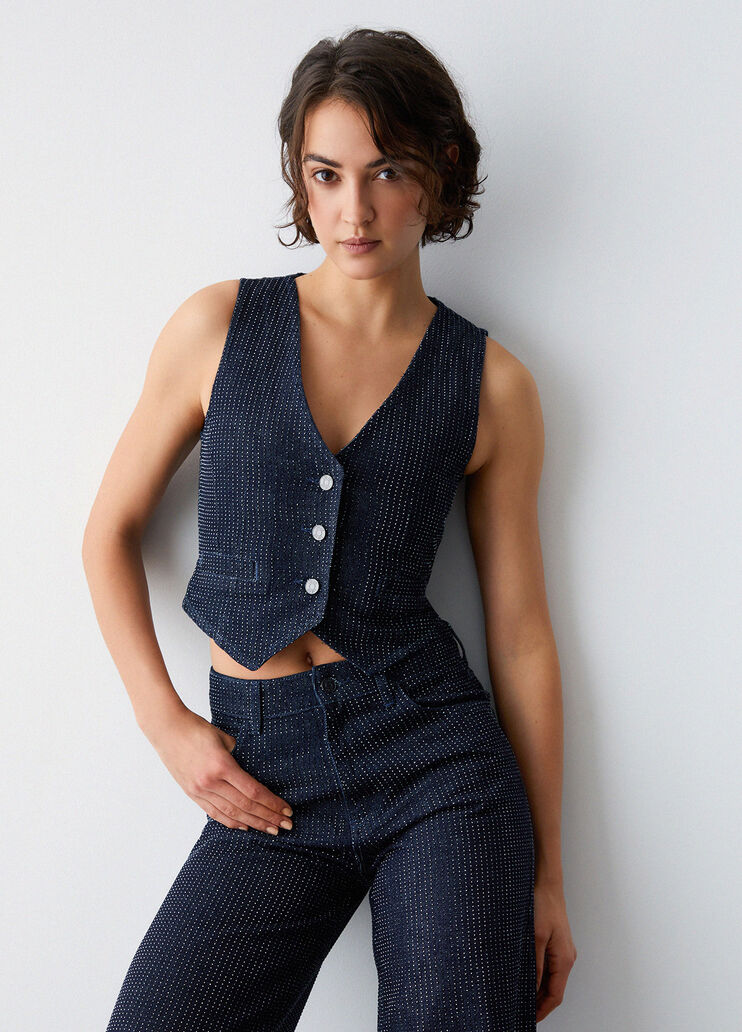 Gilet in denim full-strass denim blu Liu Jo - medium