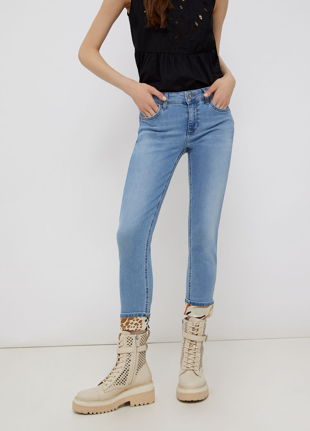 Skinny jeans with animal print turn-up blue denim with animal-print Liu Jo - large image number 0
