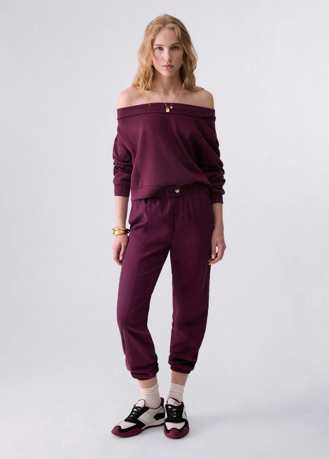 Jogging pants with logo tape aubergine Liu Jo - large image number 5