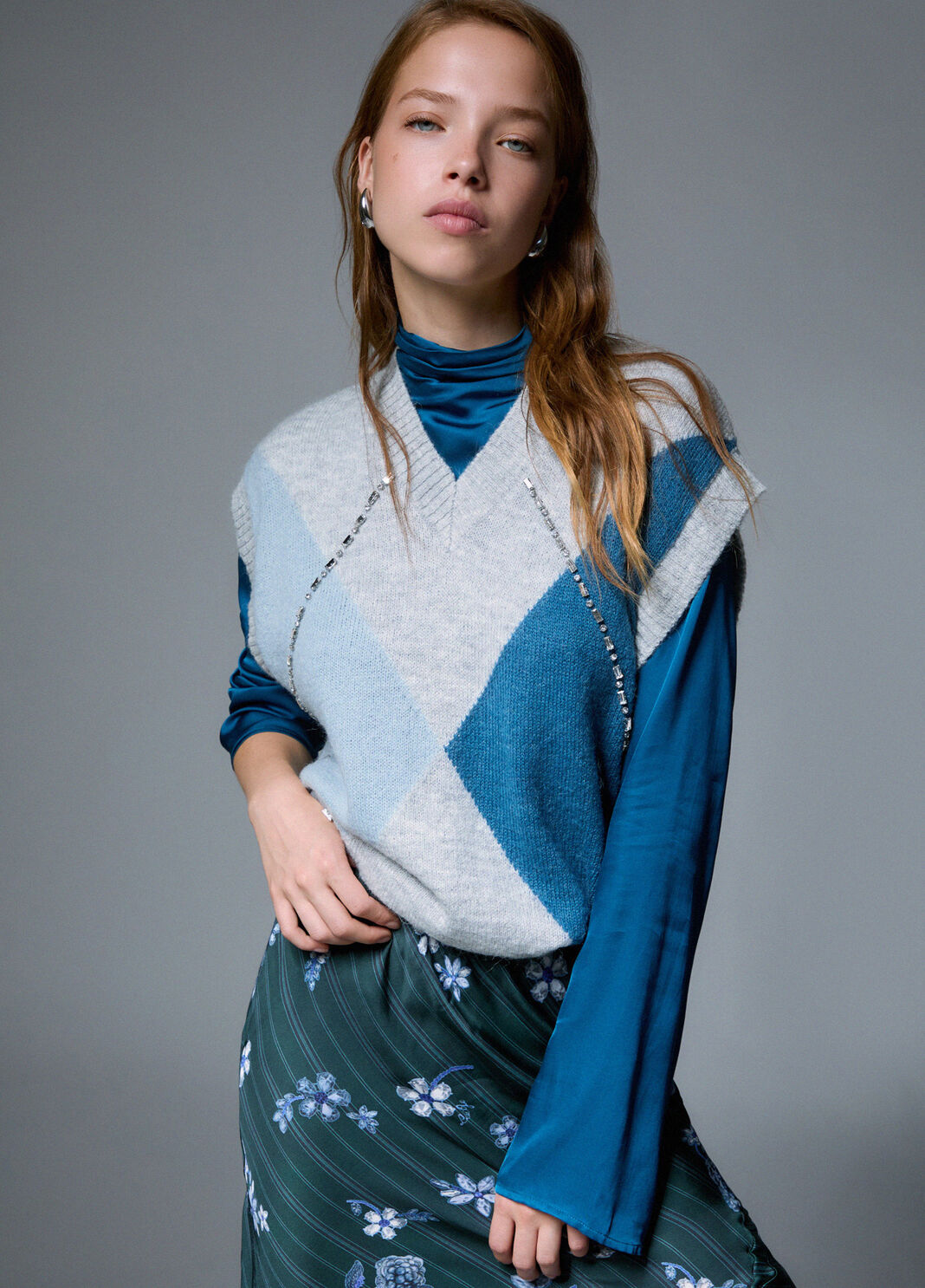Vest Argyle with jewel embroidery blue Liu Jo - large image number 3