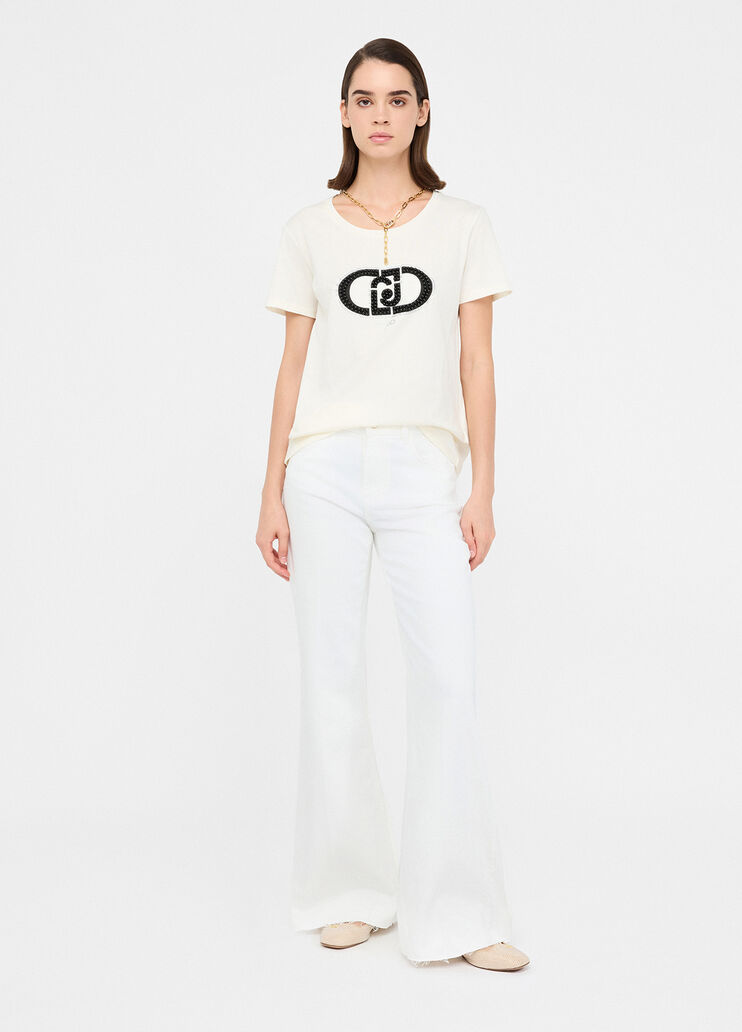 T-Shirt aus Baumwolle Milchweiß/Monogramm Liu Jo - medium T-Shirt aus Baumwolle Milchweiß/Monogramm Liu Jo - medium
