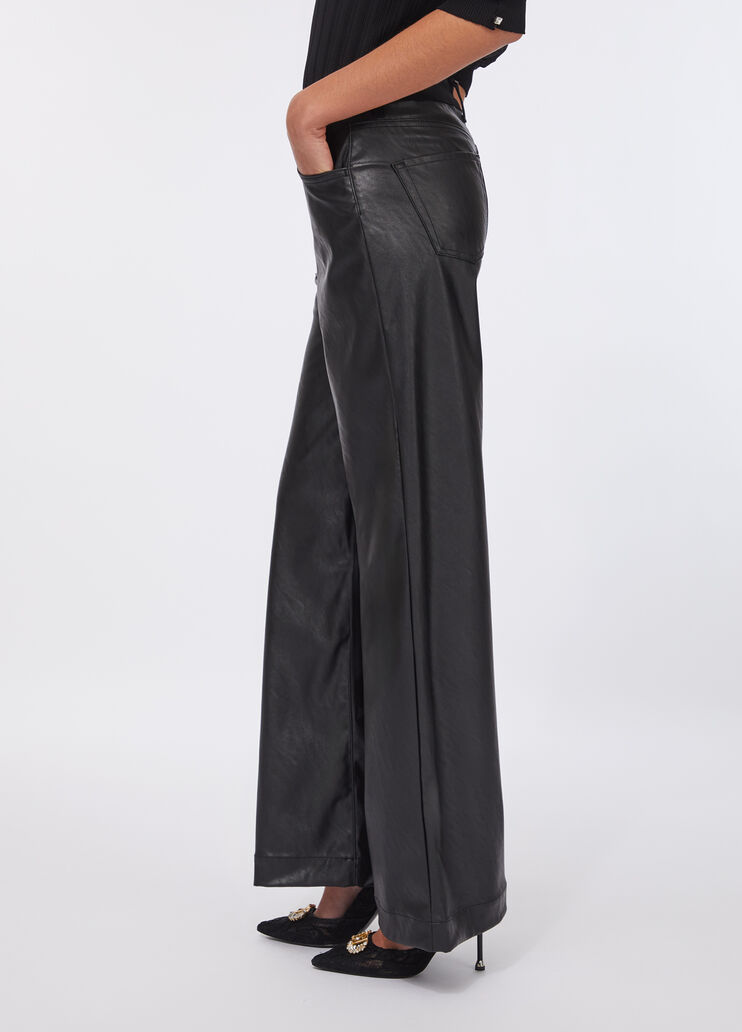 Pantalon évasé en tissu enduit noir Liu Jo - large image number 3