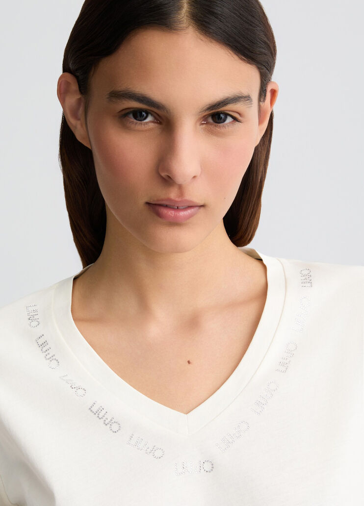 T-shirt with logo and gemstones white Liu Jo - large image number 2 T-shirt with logo and gemstones white Liu Jo - large image number 2