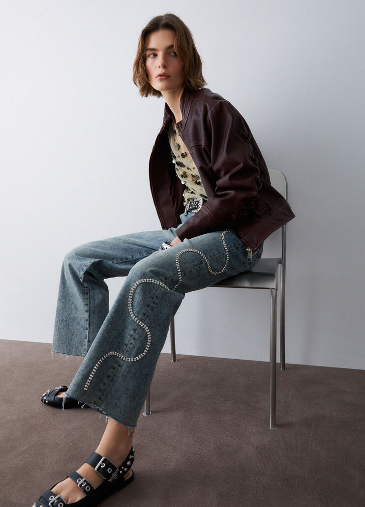 Vaqueros tobilleros con bordados joya denim azul Liu Jo - medium