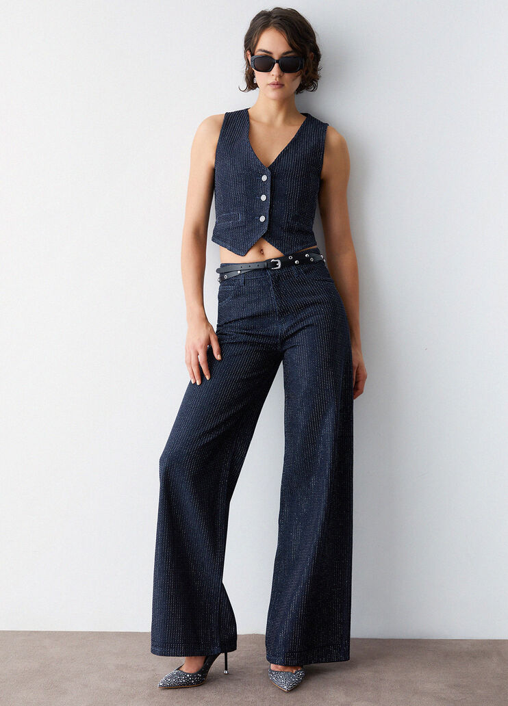 Jean palazzo entièrement orné de strass denim bleu Liu Jo - medium