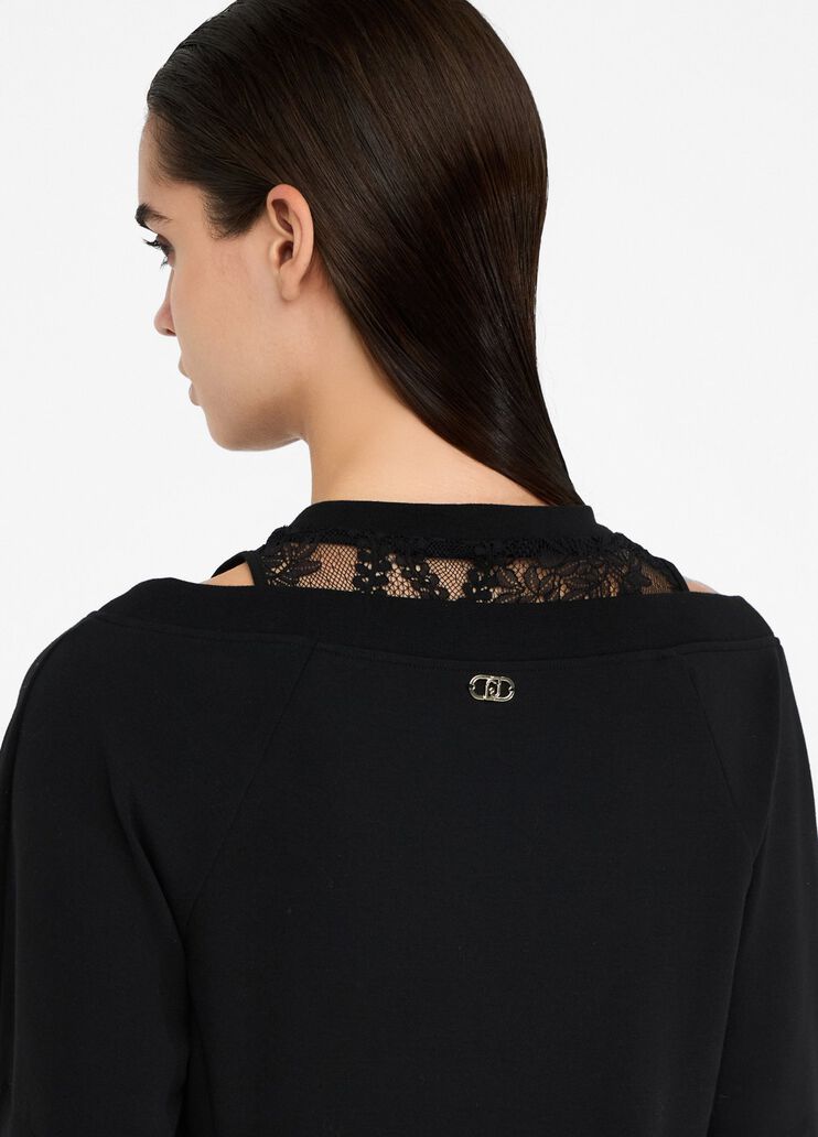 Sweatshirt dress with lace black Liu Jo - large image number 4 Sweatshirt dress with lace black Liu Jo - large image number 4