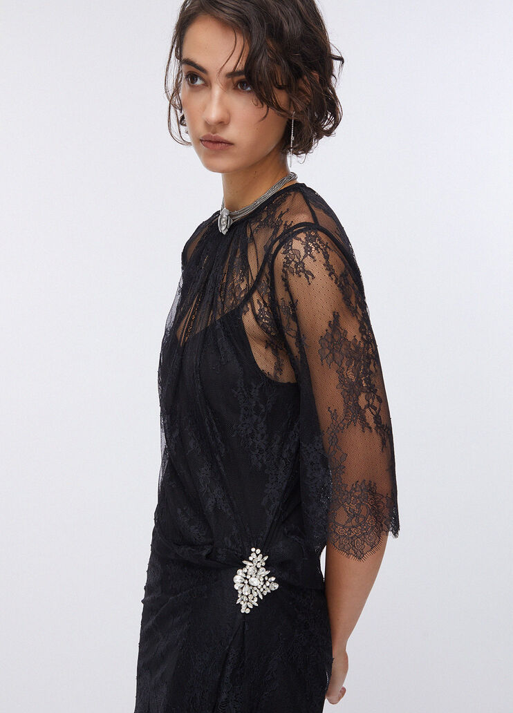 Kurzes Kleid aus Chantilly-Spitze schwarz Liu Jo - medium