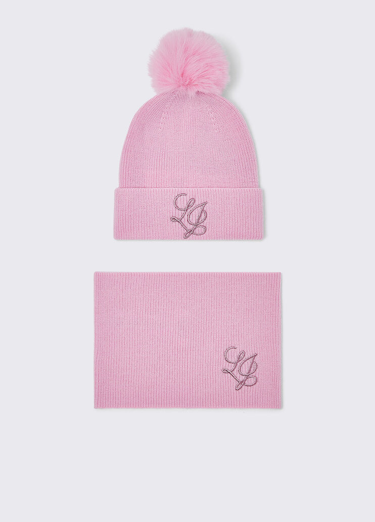 Knitted Hat and Neck Warmer Set pink Liu Jo - medium