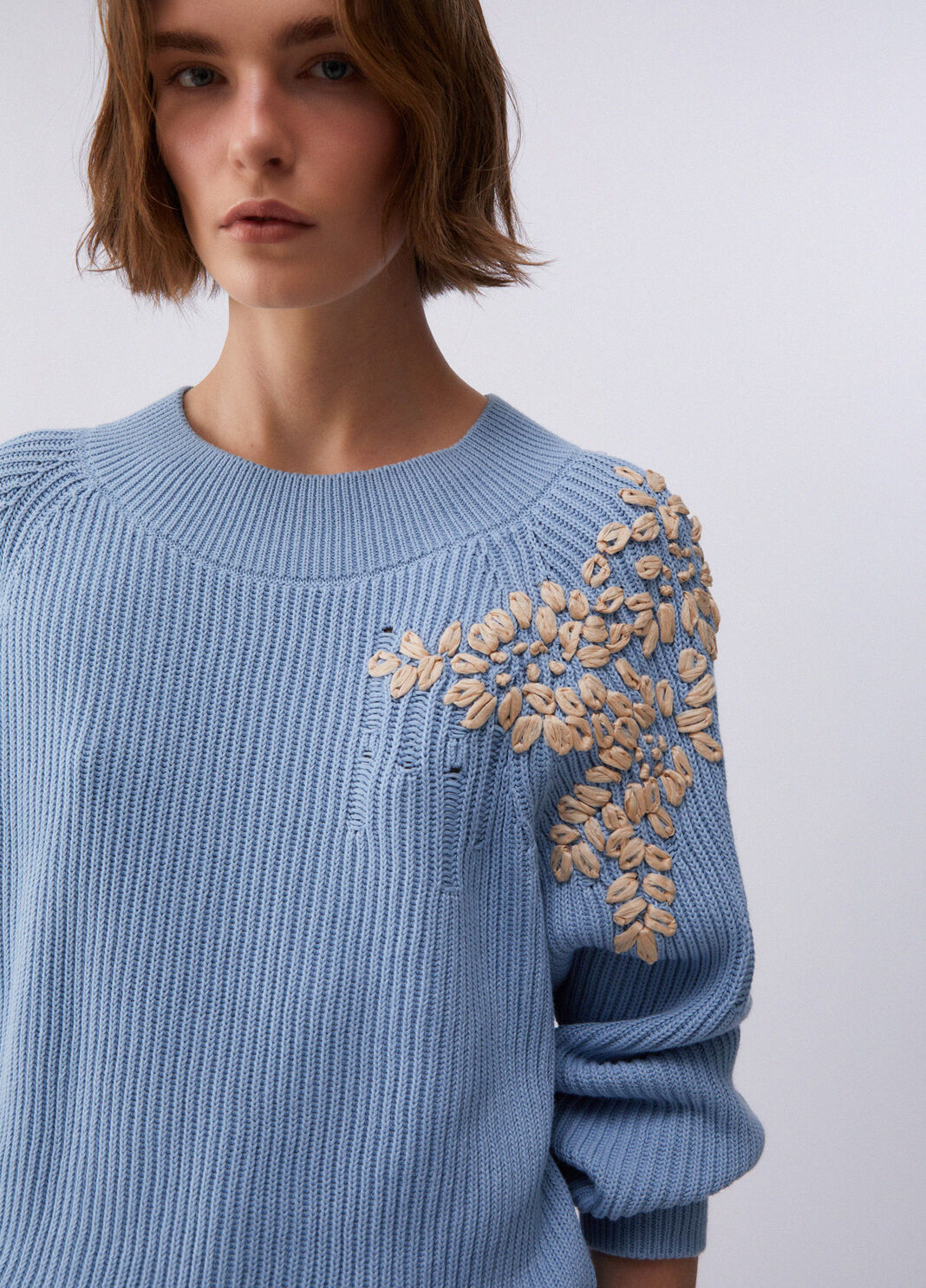 Pullover mit Stickerei aus Bast Azurblau Liu Jo - large image number 4