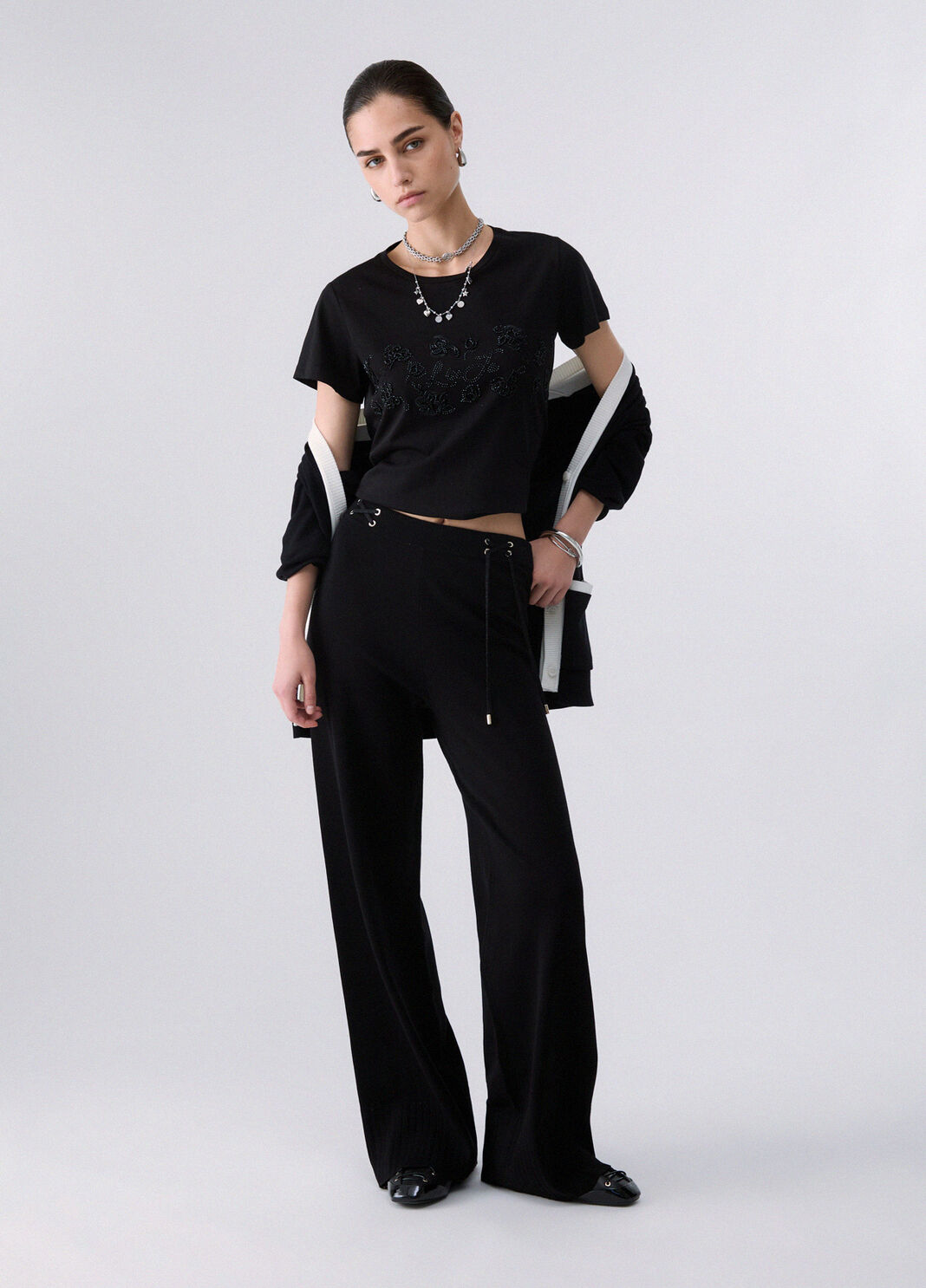 T-shirt avec strass noir et ramage Liu Jo - large image number 5