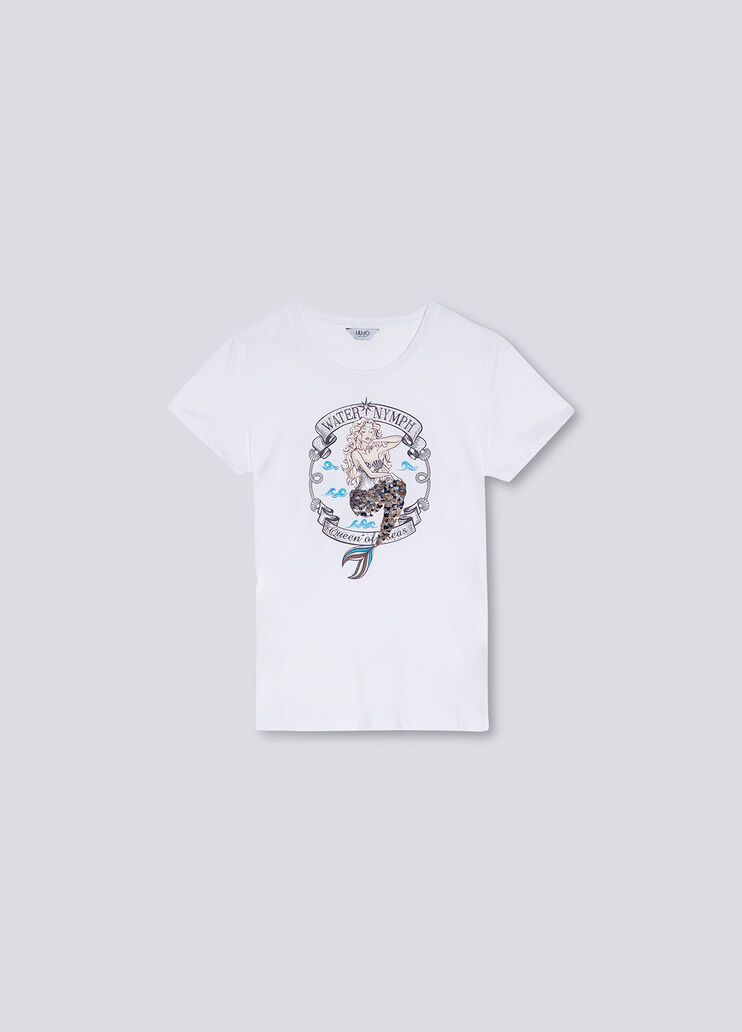 T-Shirt mit Print und Applikationen Weiß/Sirene Liu Jo - large image number 3 T-Shirt mit Print und Applikationen Weiß/Sirene Liu Jo - large image number 3