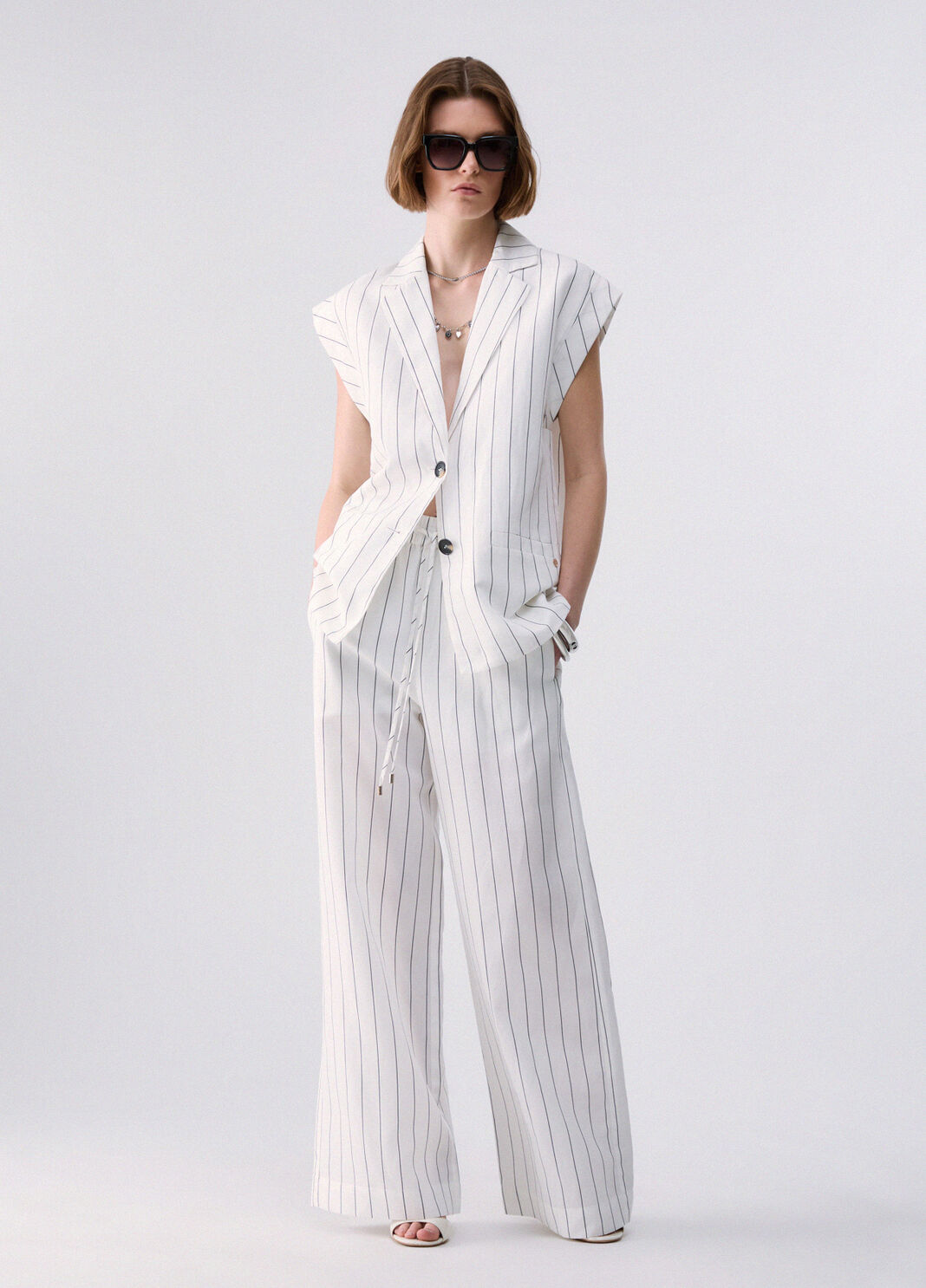Linen-blend waistcoat pinstripe white Liu Jo - large image number 3