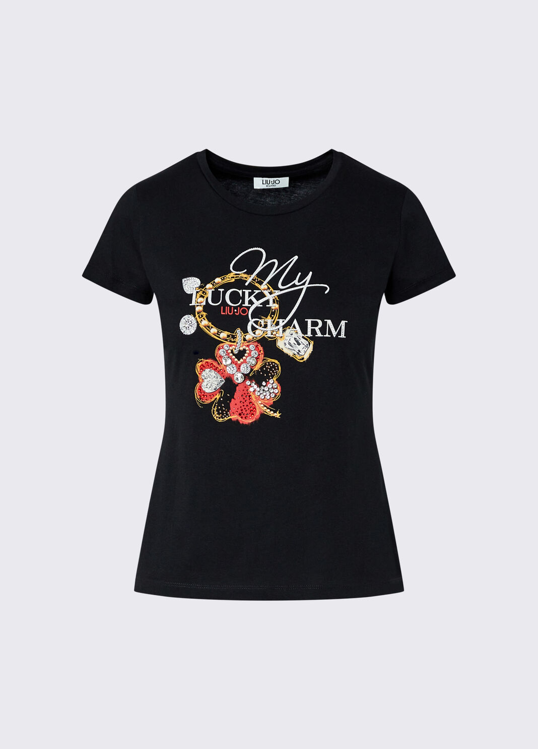 T-shirt with jewel embroidery black/four-leaf clover print Liu Jo - large image number 6