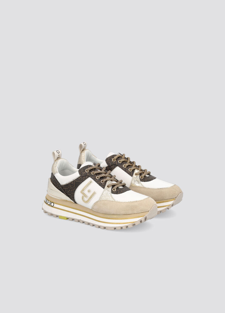 Leather sneakers with monogram inserts white/brown Liu Jo - large image number 0 Leather sneakers with monogram inserts white/brown Liu Jo - large image number 0