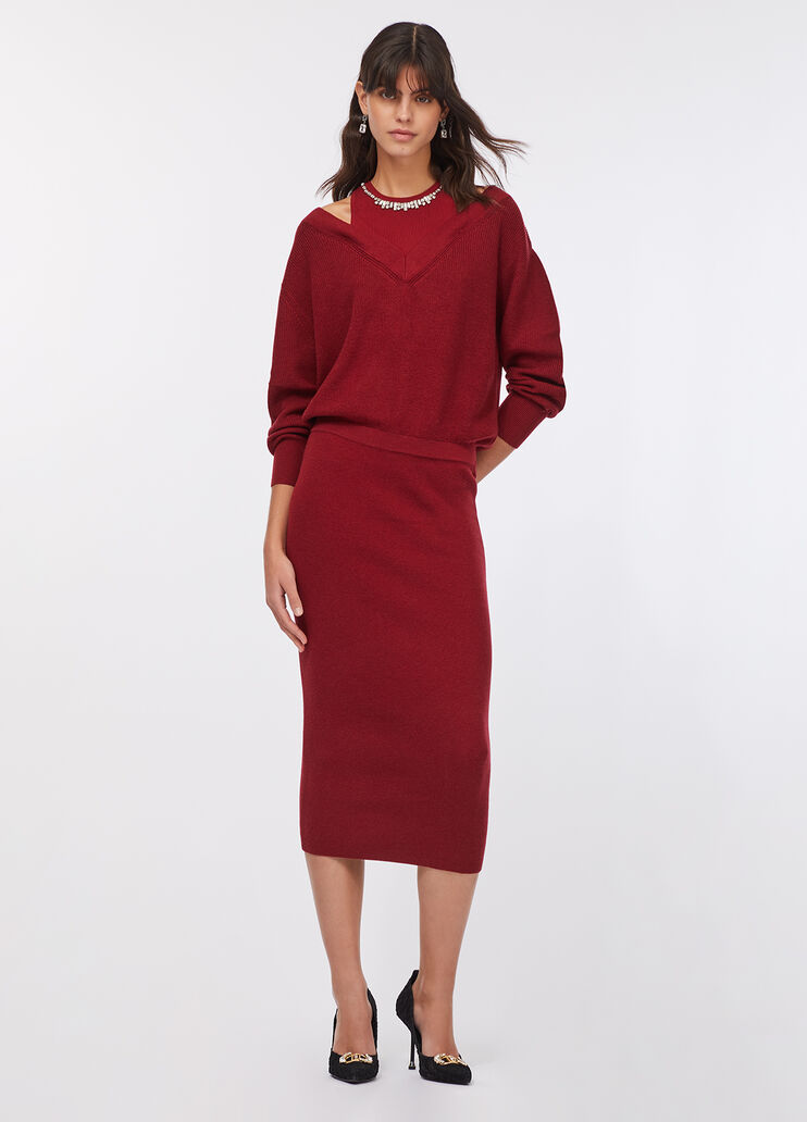 Knit dress with bejewelled embroidery red Liu Jo - large image number 0