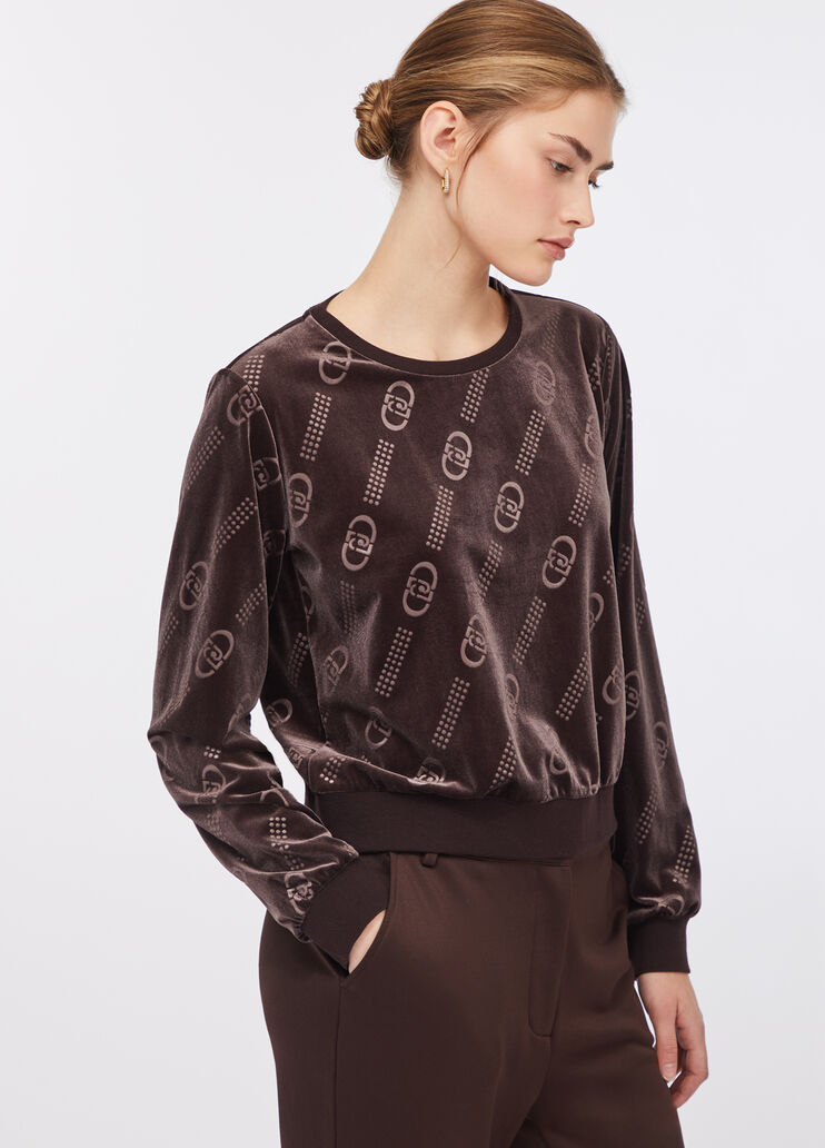 Chenille sweatshirt with logo chocolate Liu Jo - large image number 3