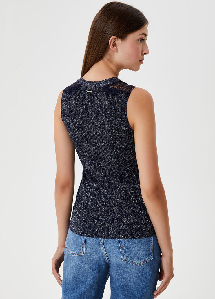 Lurex® top with embroidery Blue Liu Jo - large image number 1