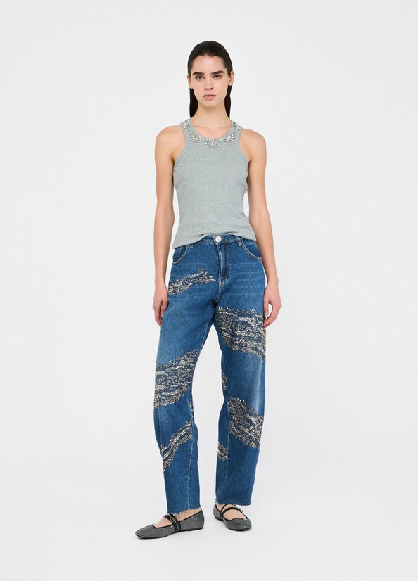 Jean balloon avec clous et strass denim bleu foncé Liu Jo - medium