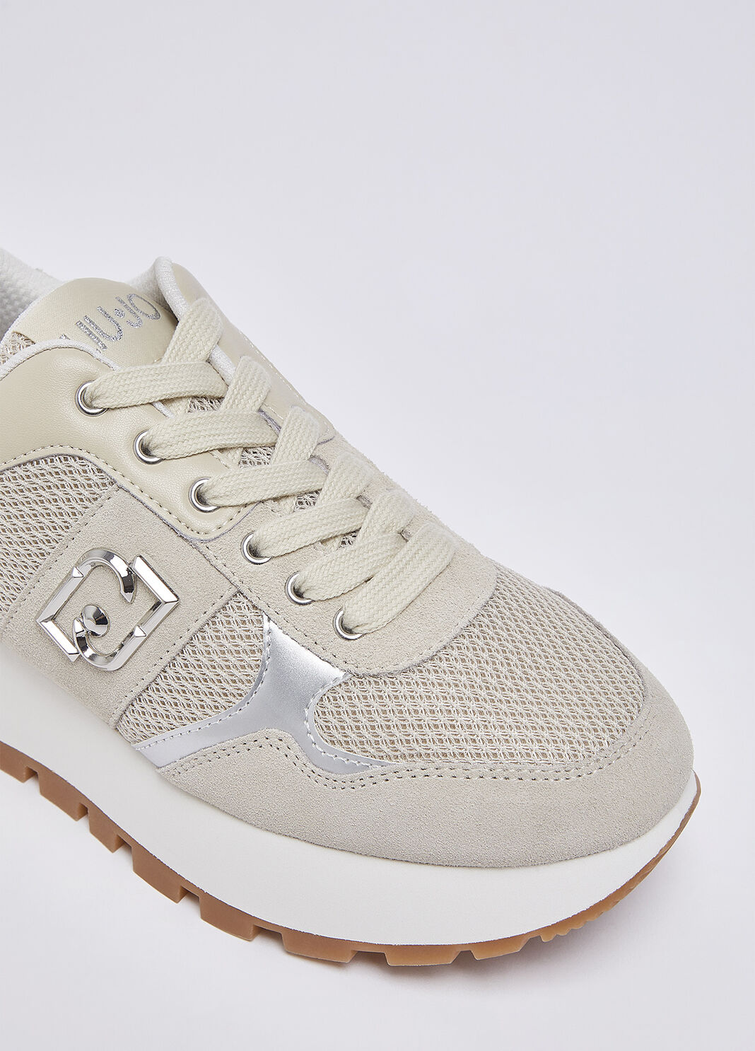 Sneakers &agrave; plateforme en daim et maille filet beige Liu Jo - large image number 4