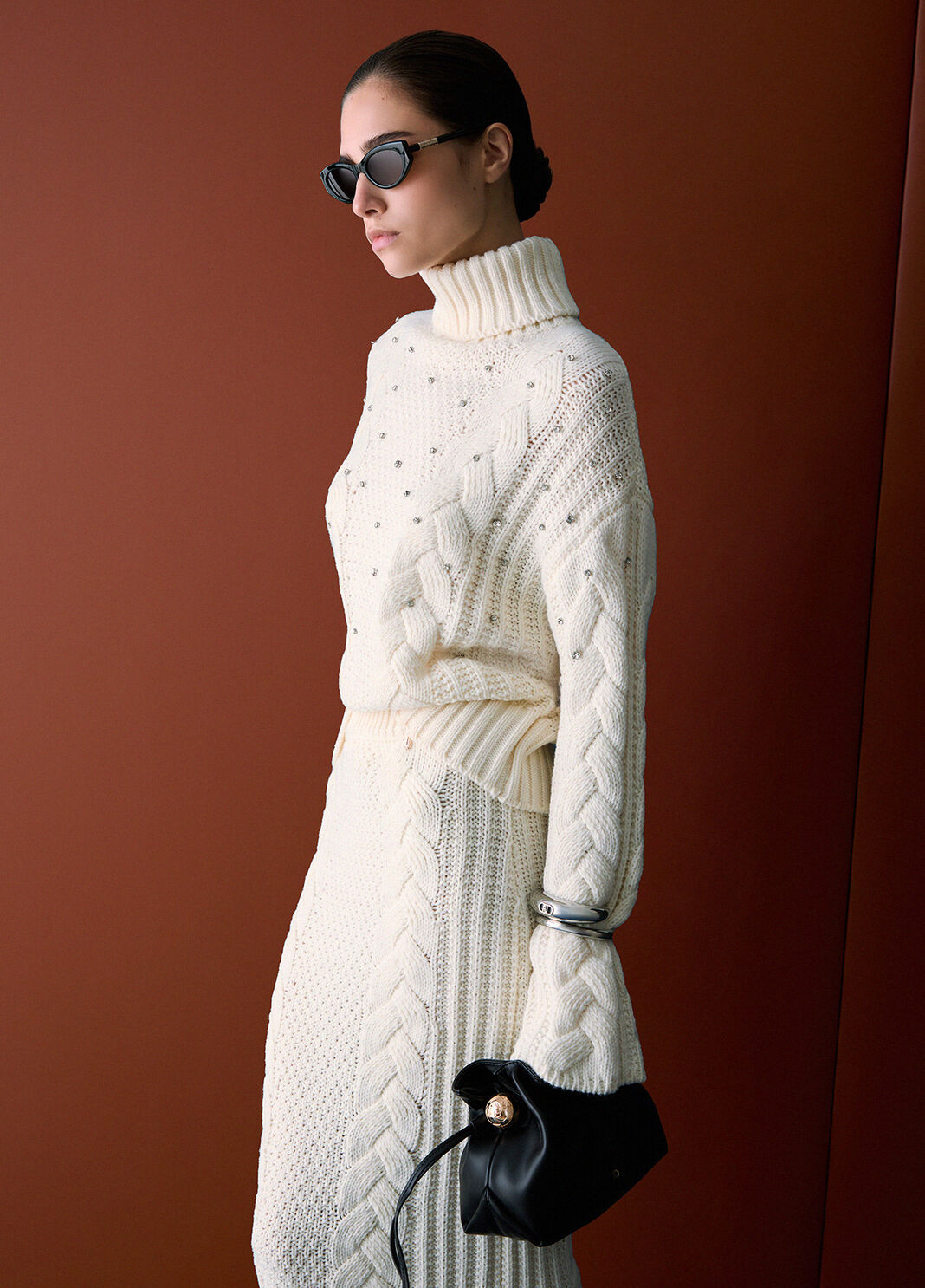Cable Knit Turtleneck with Rhinestones white wool Liu Jo - large image number 2