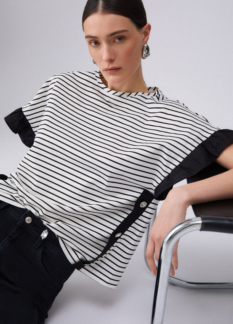 Striped top with bejewelled buttons white striped Liu Jo - large image number 3
