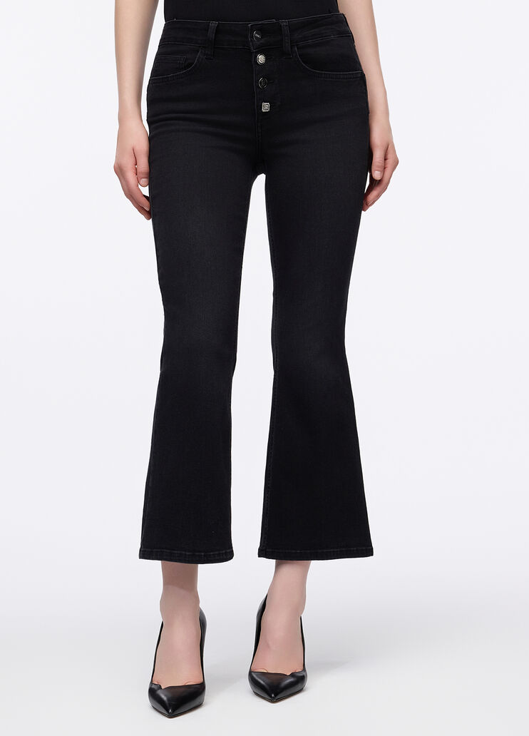 Jean flare à boutons bijou denim noir Liu Jo - medium