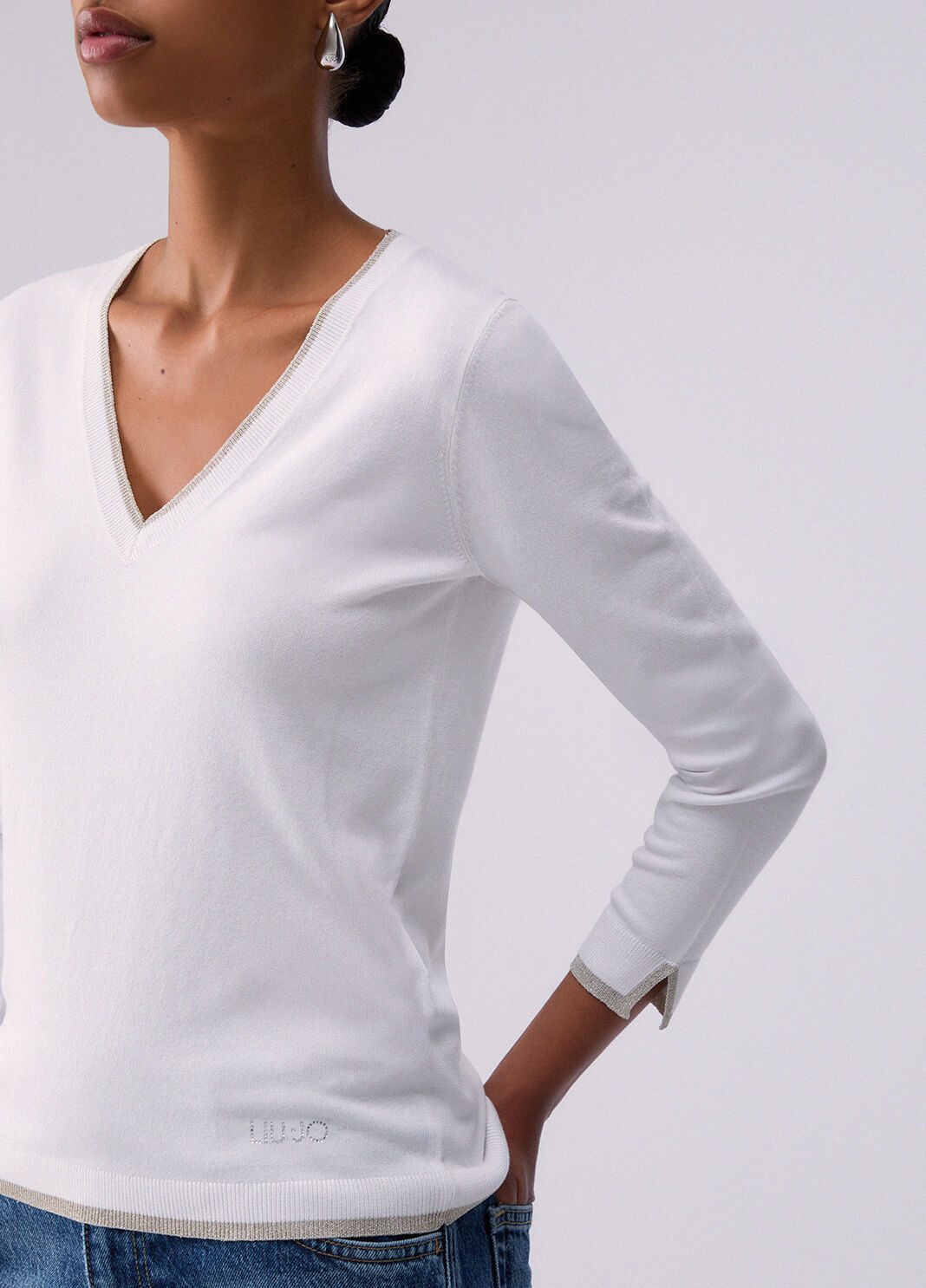 V-neck jumper white wool Liu Jo - large image number 4