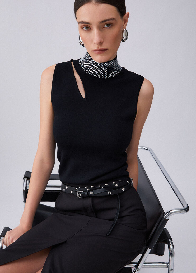 Knit top with rhinestones black Liu Jo - medium