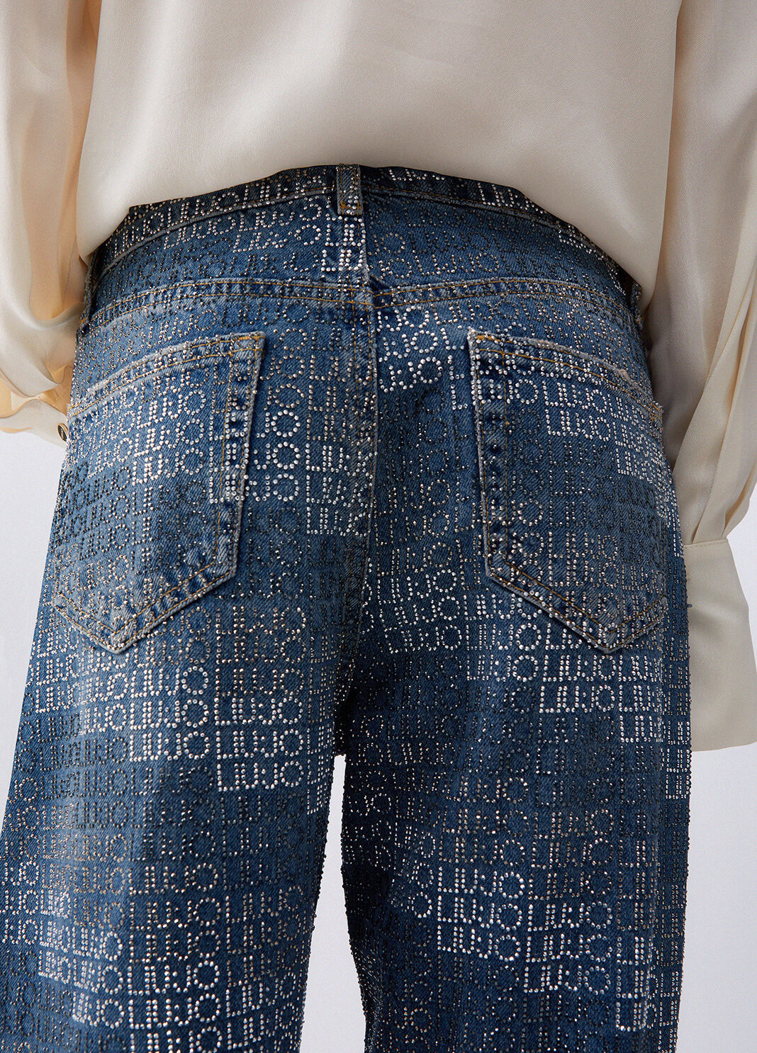 Джинсы прямого кроя со стразами темно-синий деним Liu Jo - large image number 4