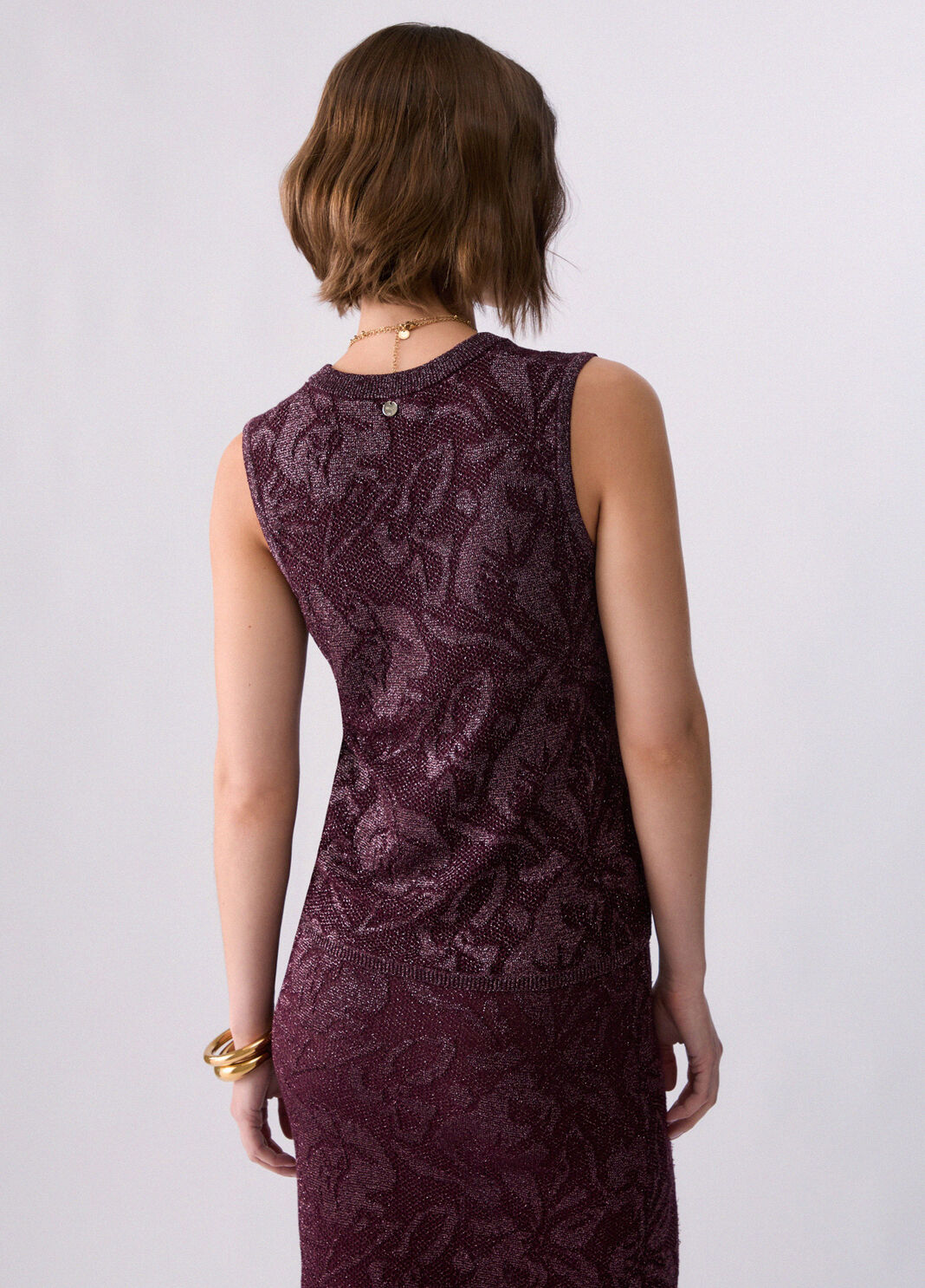 Lam&eacute; Lace Knit Top aubergine Liu Jo - large image number 1