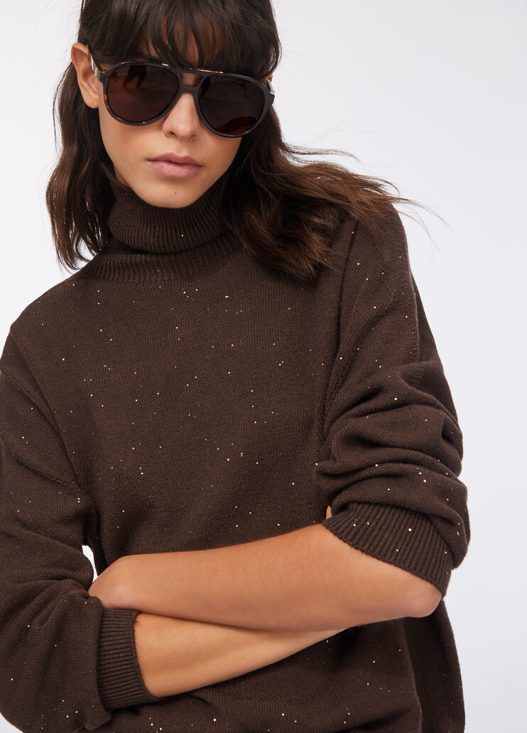 Polo-neck with micro-sequins chocolate Liu Jo - large image number 2