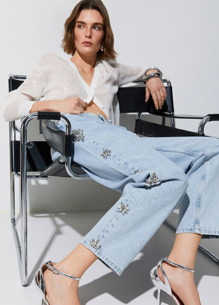 Vaqueros rectos con bordados joya denim azul Liu Jo - medium